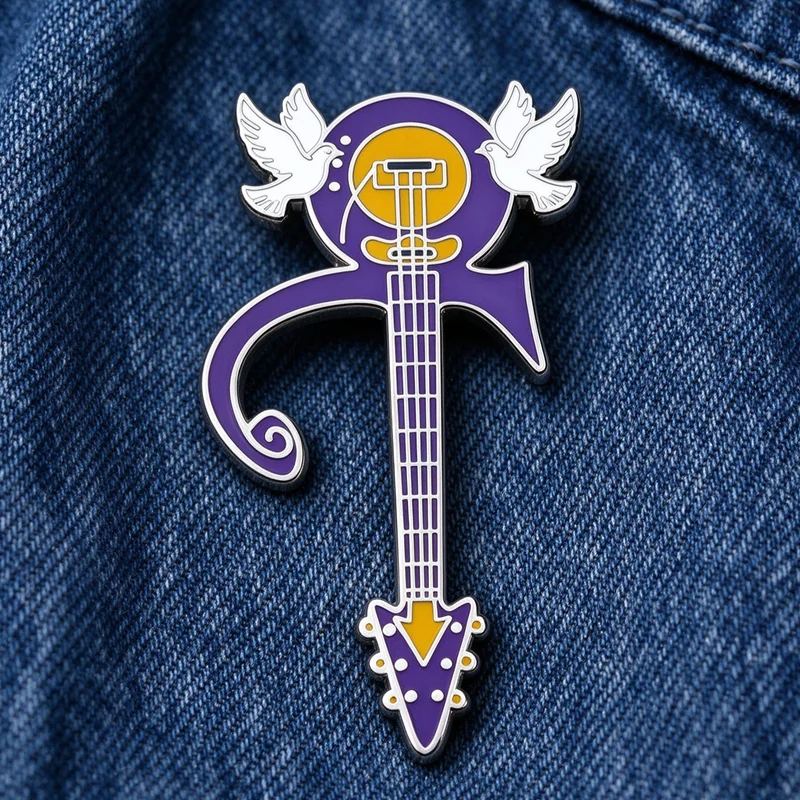 Purple Yellow Prince Guitar White Dove Enamel Brooch Love Symbol Musician Lapel Pin Badge Clothes Bag Decor Music Fan Gift
