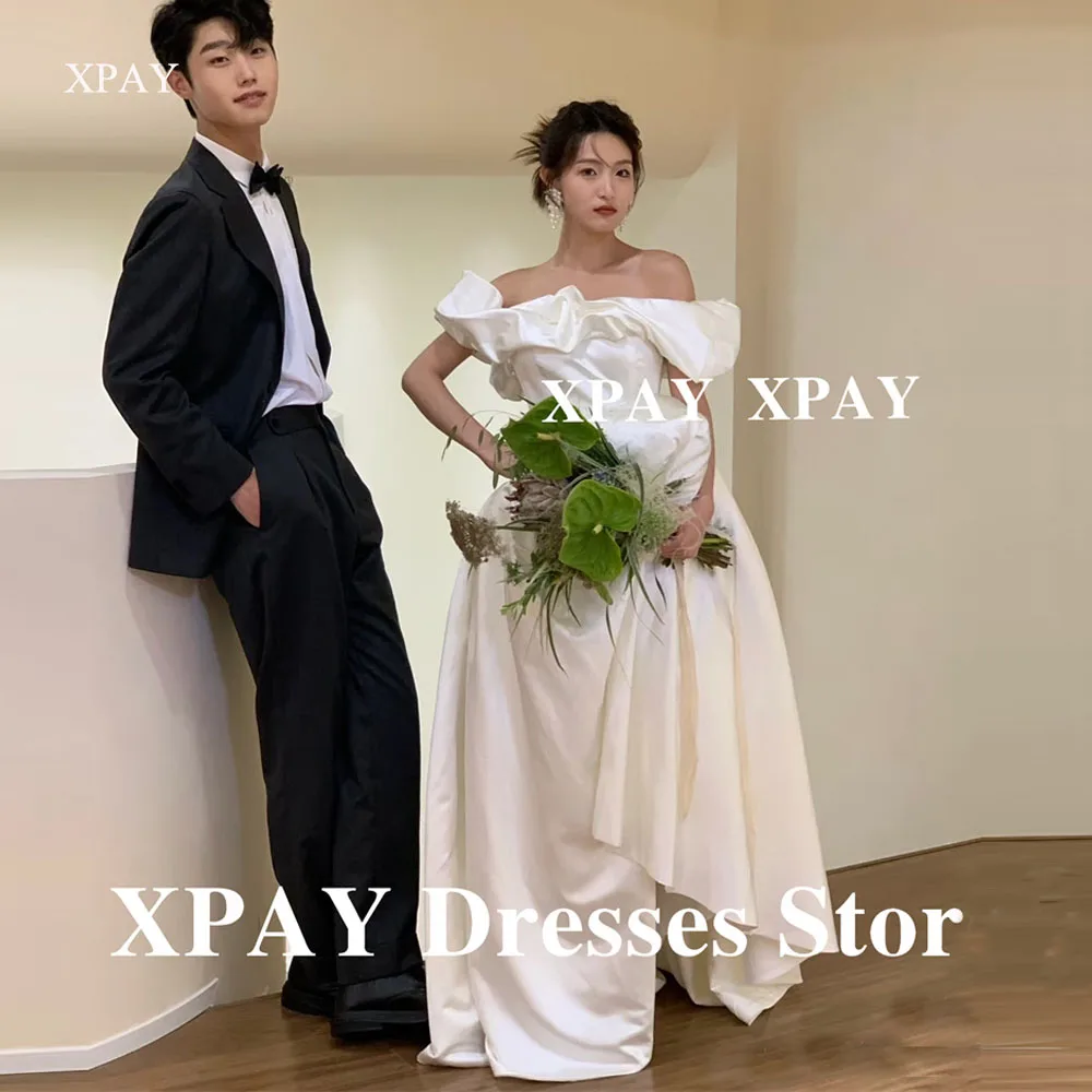 

XPAY Elegant Ruffles Neck A Line Korea Wedding Dresses Off Shoulder Taffeta Floor Bridal Gowns Corset Princess Customized