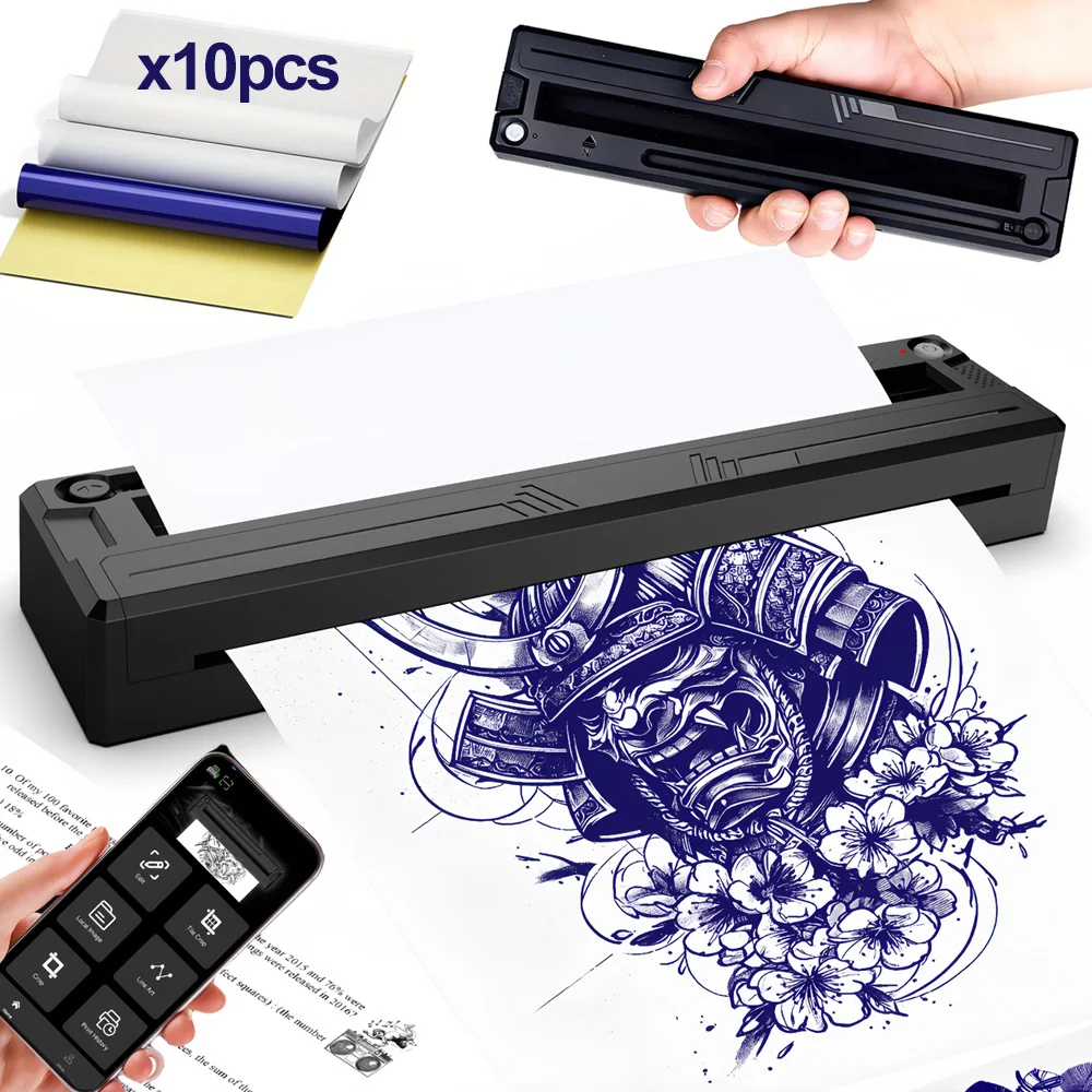 

Беспроводной трафаретный принтер для татуировок, портативная беспроводная машина для переноса татуировок, термопечатный копир с 10 шт. переводной бумагой