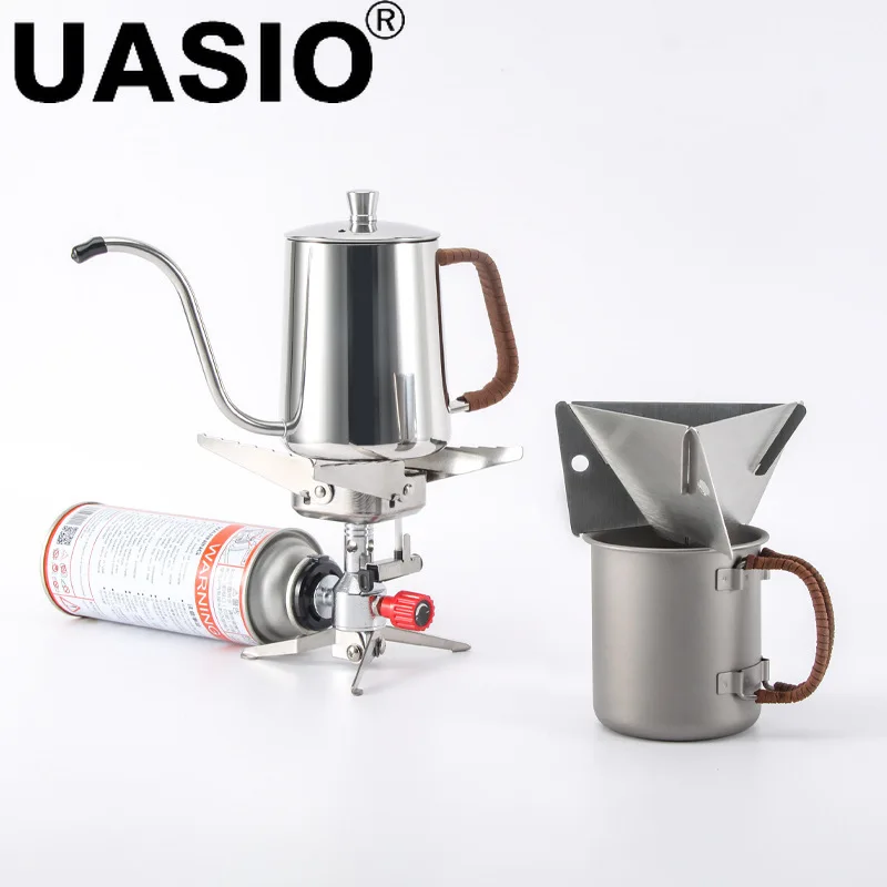 Outdoor Camping Hand Brew Coffee Set/5PCS Portable Travel Coffee Set Titanium Coffee Cup Outdoor Stove Frame Portable Filter Cup