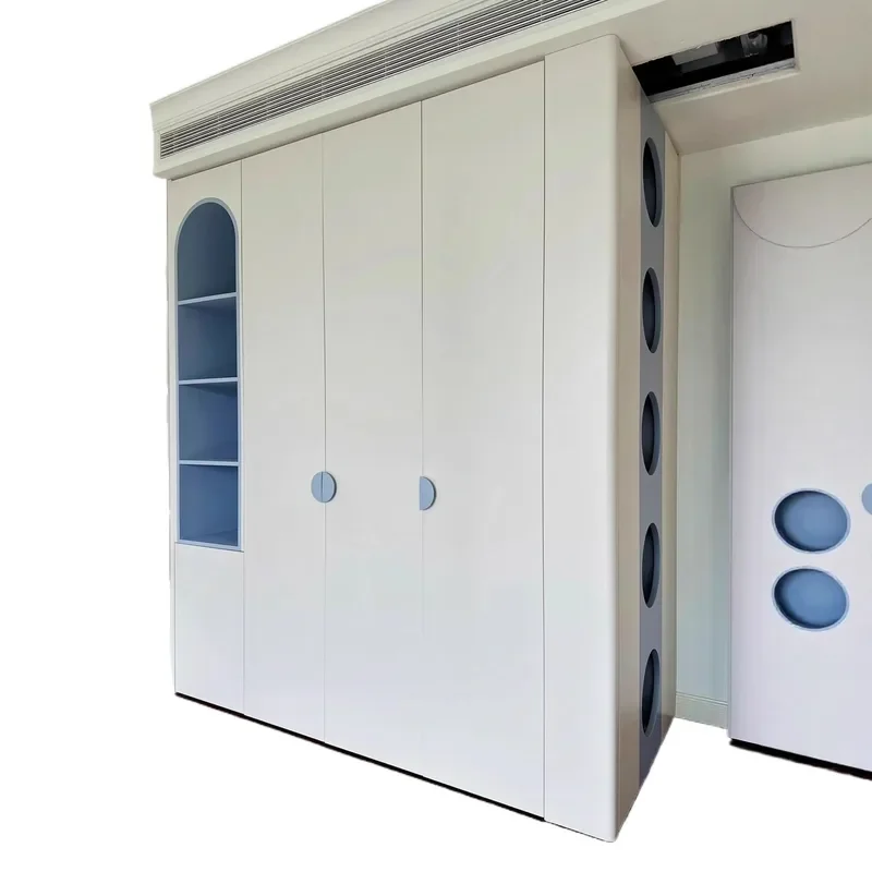 Solid Wood Kids Wardrobe Custom Bedroom Storage Cabinet Durable Furniture for Boys Girls Room Cute Design Whole House