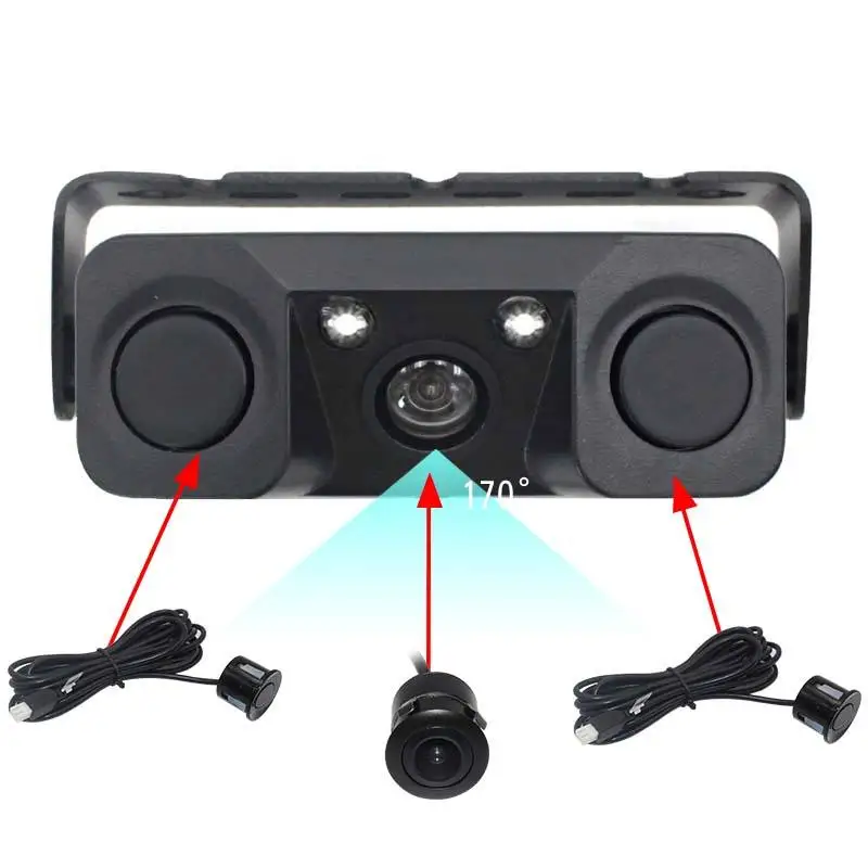 

2 LED Lights Car Rear Cameras Night View HD 720P 3 in 1 Backup Camera with Radar Parking Sensor Buzzer Reverse Rearview Camera