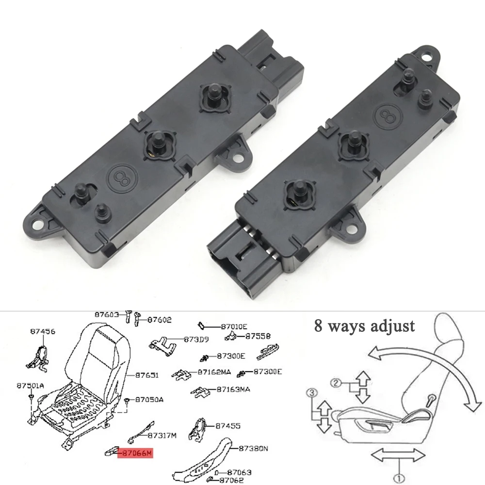 

8 Way Electric Front Left/Right Seat Adjuster Backrest Adjust Control Switch For Nissan Skyline V37 Navara D23M NP300 D23T