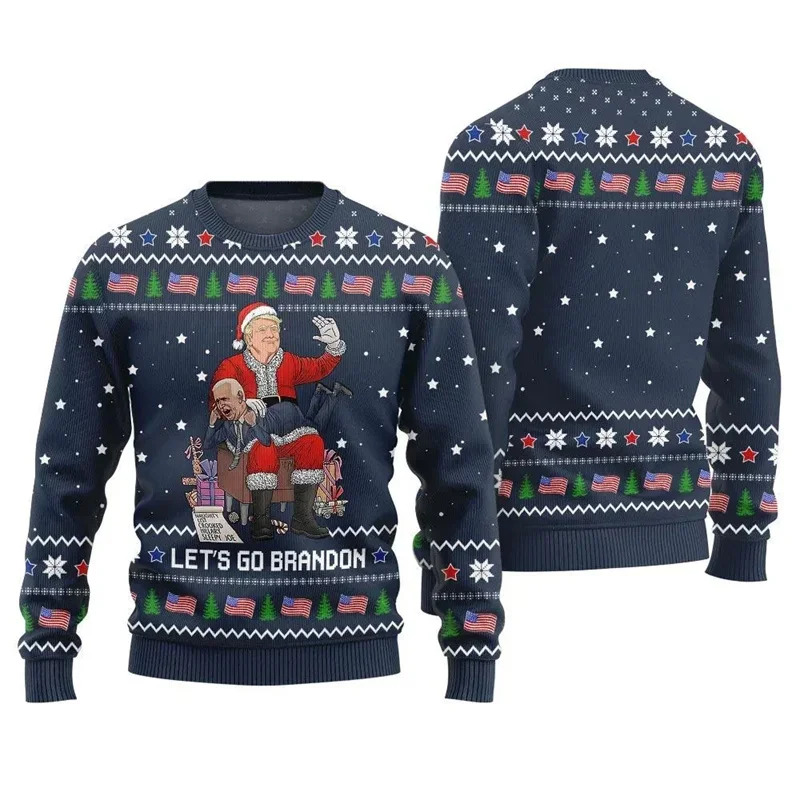 25Funny Donald Trump Ugly Sweater Men Santa Claus Long Sleeve Christmas Sweatshirt 3d Printed Xmas Party Holiday Pullovers Tops