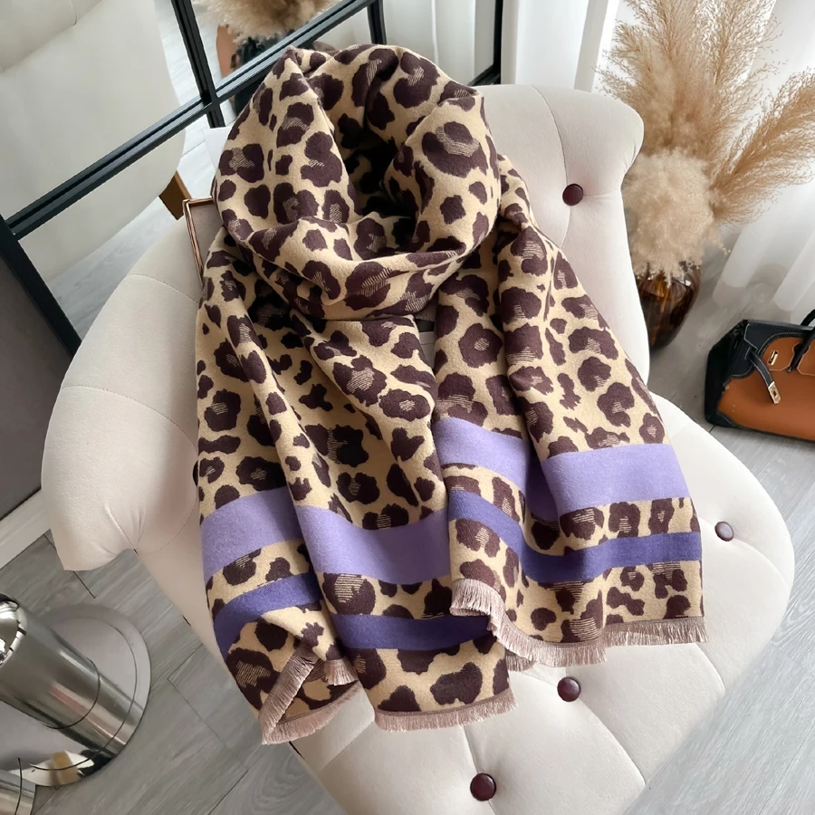 Creative Fashion Stripes Leopard Acrylic Cashmere Scarf Shawl Winter Women Warm Neckerchief Spring Summer Travel Cape Wraps Long