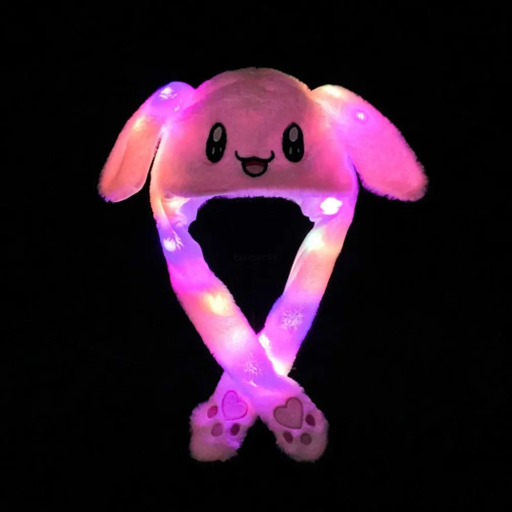 

1pcs Kawaii Plush LED Glowing Rabbit Ears Hat Lovely Luminous Kids Adult Plush Hand Pinch Cap Moving Ears Hat With Earflap Gifts