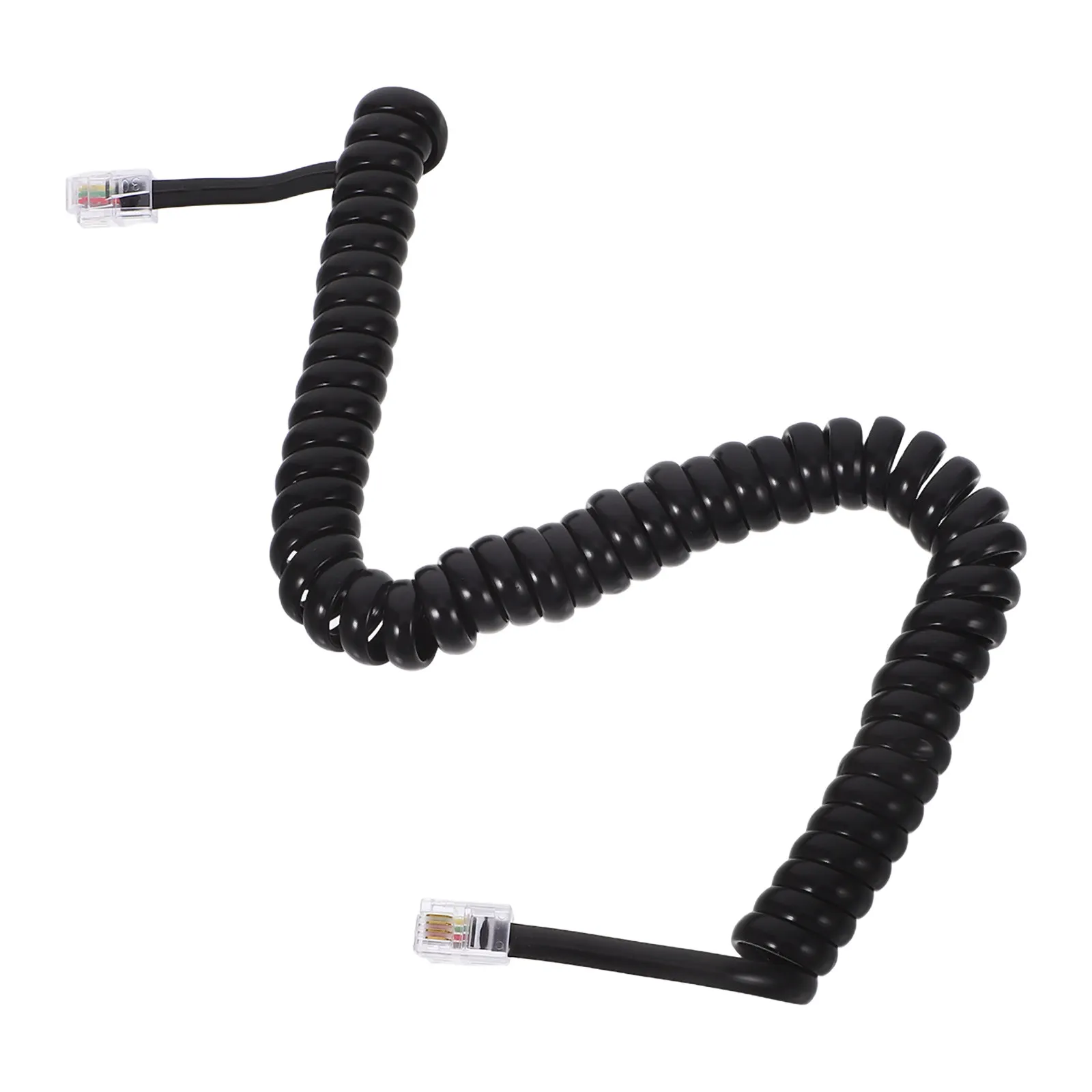 Telephone Line Coiled Wire Extendable Cord Black Curly Cable Landline Spiral PVC Copper Home Keyboard Phone