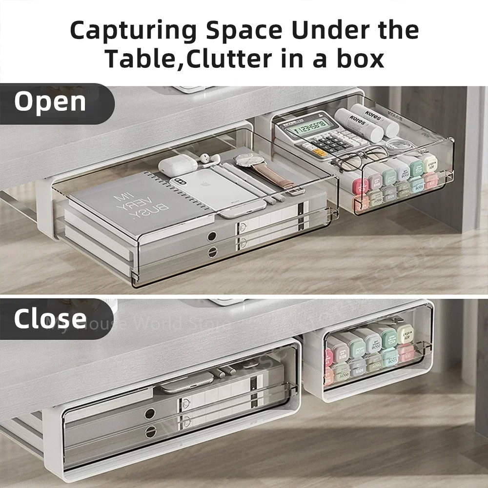 Drawer Storage Box Under Table Hidden Self-Adhesive Drawer Type Storage Cabinet Office Desk Cosmetics Stationery Storage Rack