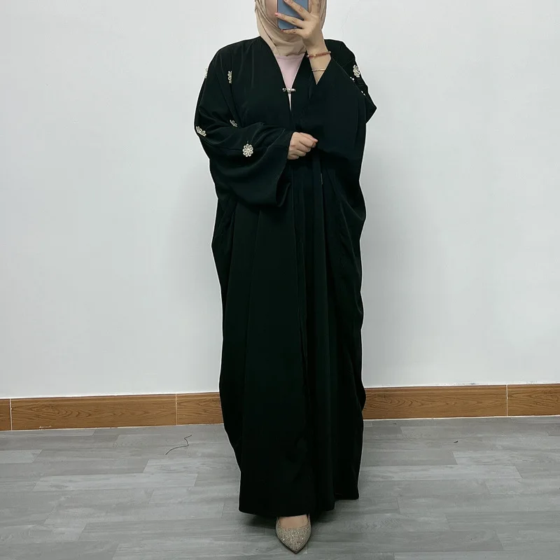 

Abaya Femme Musulman Bat Sleeve Middle East Dubai Stud Pearl Loose Plus Size Cardigan Robe Jalabiya for Women