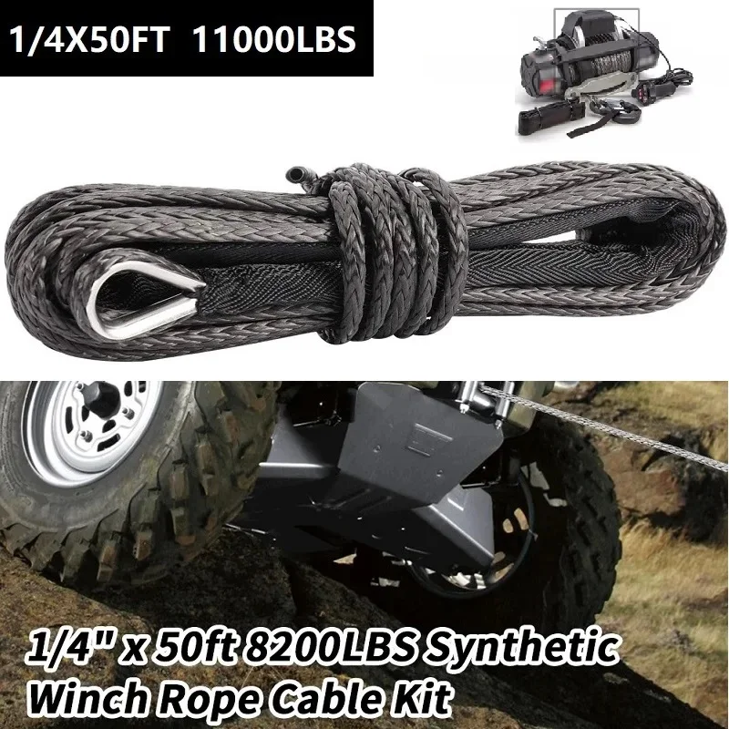 For Jeep Off Road 4WD ATV UTV Truck Boat SUV Synthetic Winch Rope Line Recovery Cable Synthetic Winch Towing Rope 15M 8200LBS