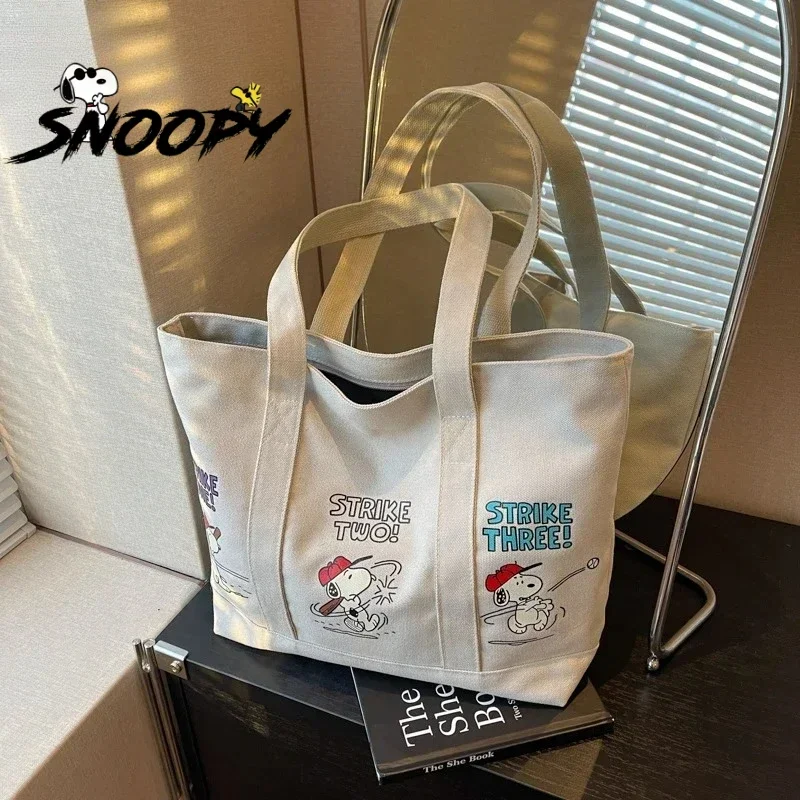 

Snoopy Disney New Series Cartoon Cute Canvas Bag Women Large Capacity Handbag Casual Tote Bag Snoopy Printing Zip Shoulder Bag