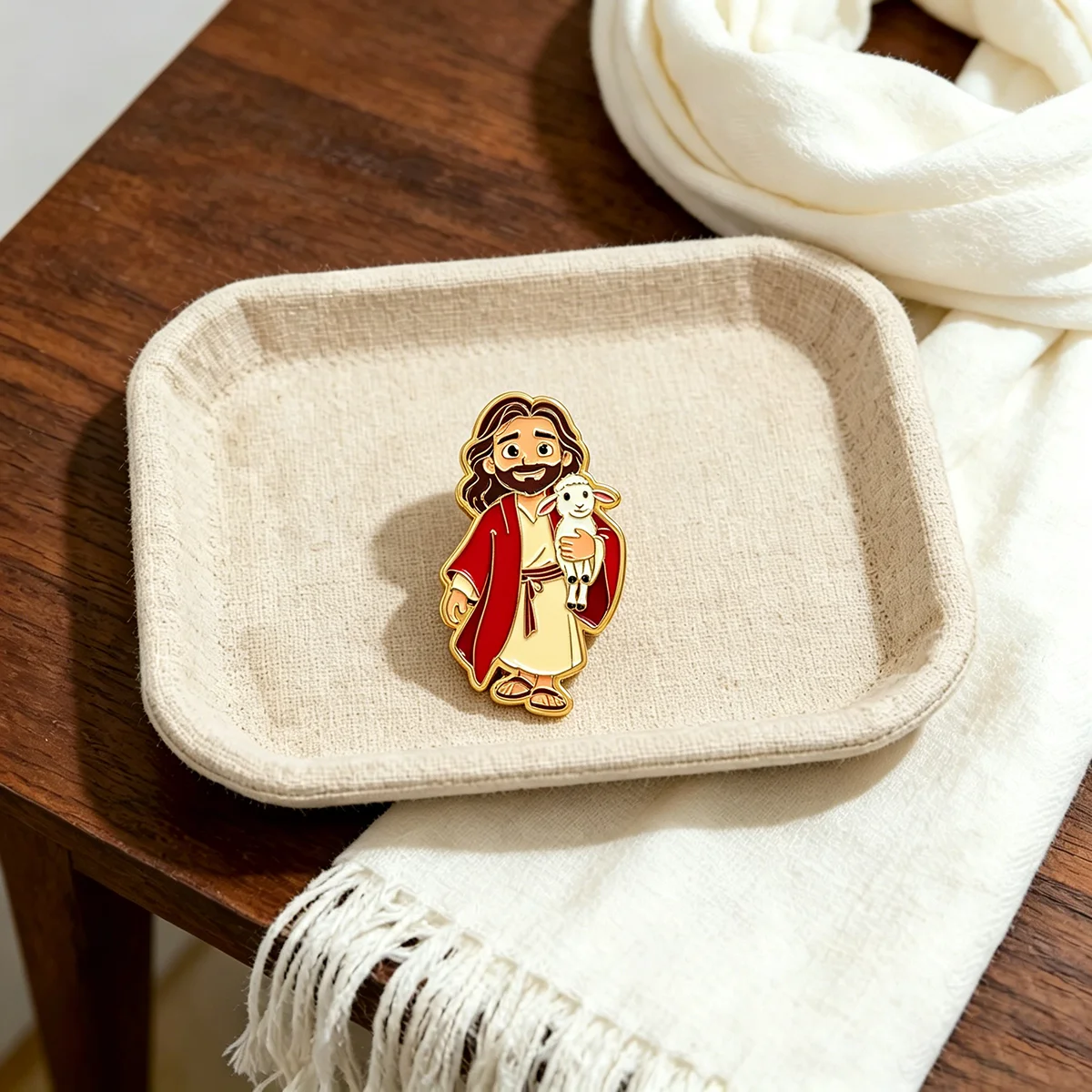 Cartoon Jesus Lamb Enamel Pins Shepherd Brooch Lapel Pin Badge on Clothing Accessory Fashion Jewelry Easter Gift for Friends