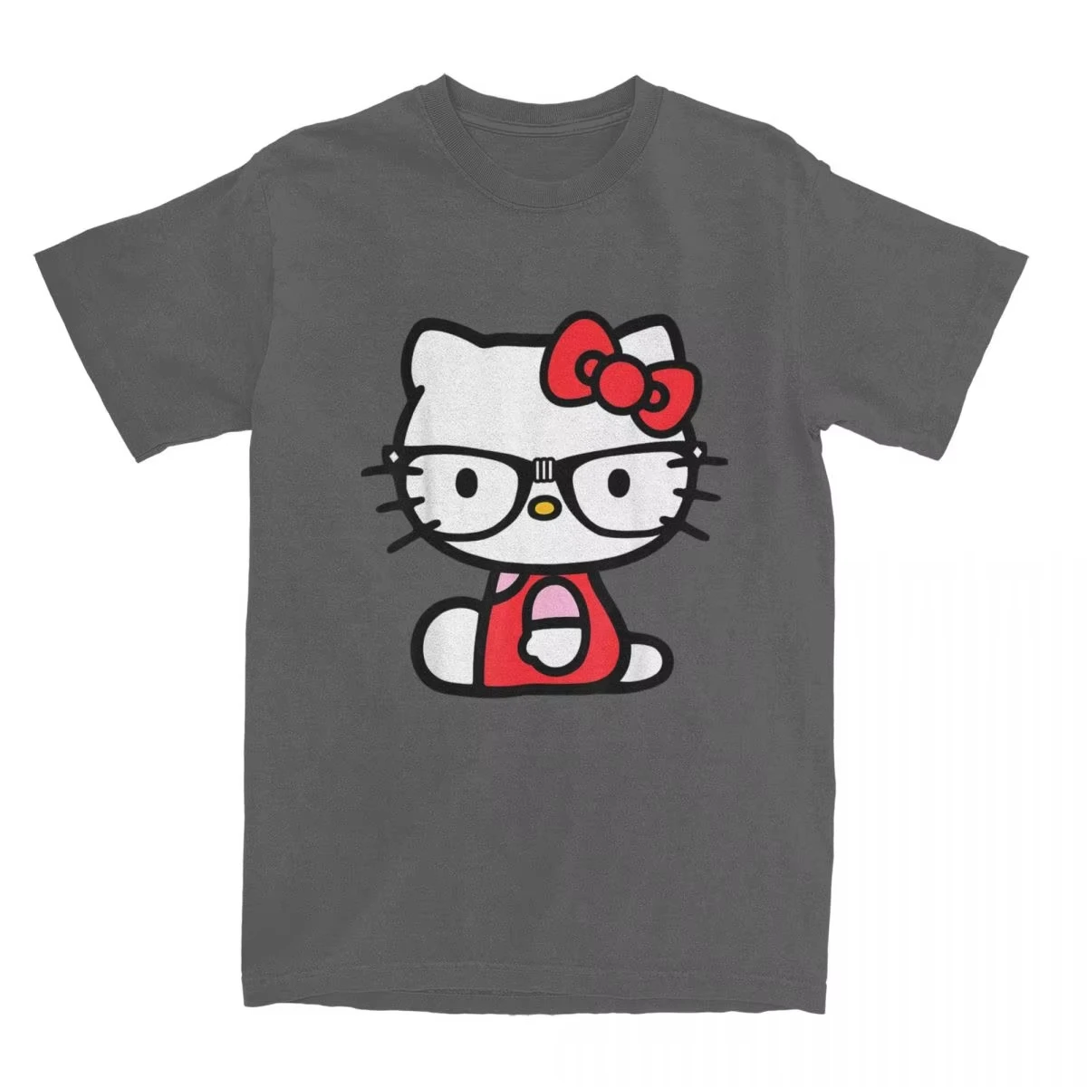 Hello Kitty Nerd Glasses T-Shirt for Men Women Vintage 100% Cotton Tees Round Neck Short Sleeve T Shirt Summer Clothes