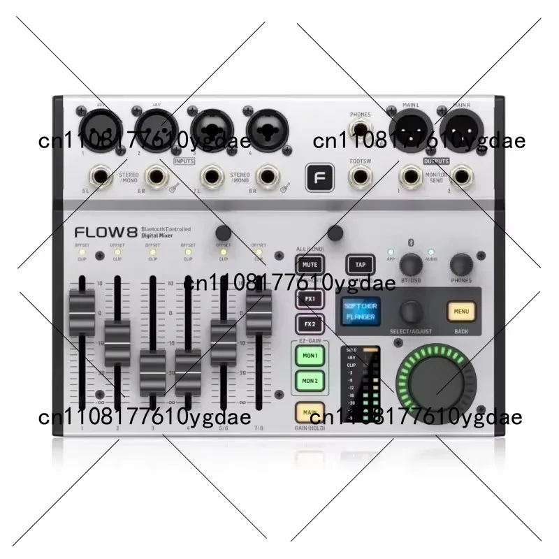 

8-Input Digital Mixer with Bluetooth Audio and App Control, 60 Mm Channel Faders and 2 FX Processors Flow8