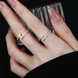 Irregular Hollow Opening  H Letter Rings For Women Stainless Steel Gold Color Copper Geometric Ring Fashion Simple Party Jewelry