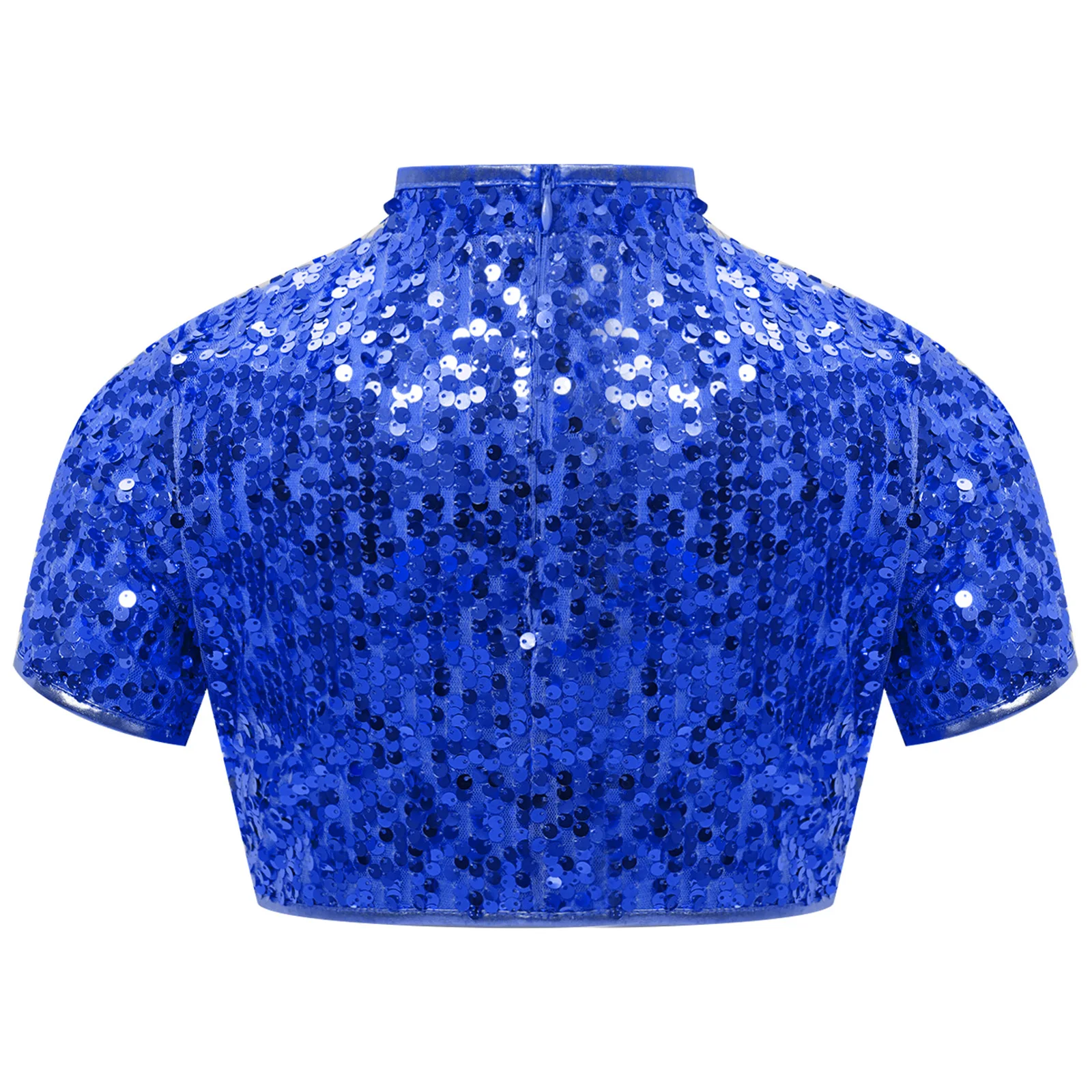 Kids Girls Short Sleeve Sparkly Sequins Crop Top Jazz Hip-hop Dance Costume Stage Performance Shirts Vest Latin Dance Tank Tops