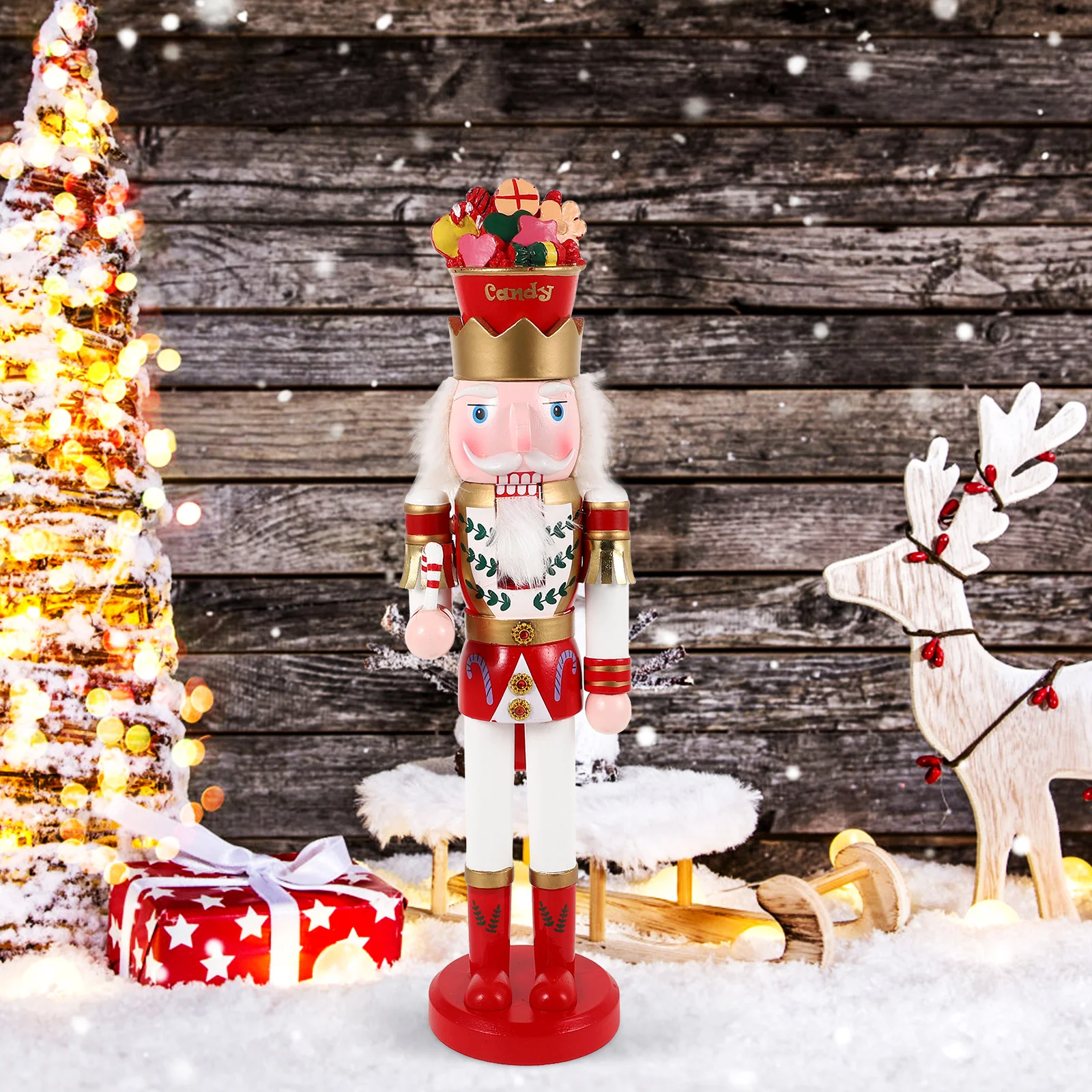 

Wooden Nutcracker King 38CM Candy Ice Cream Decor Xmas Ornaments Christmas Tall Hotel Restaurant Coffeeshop Photo