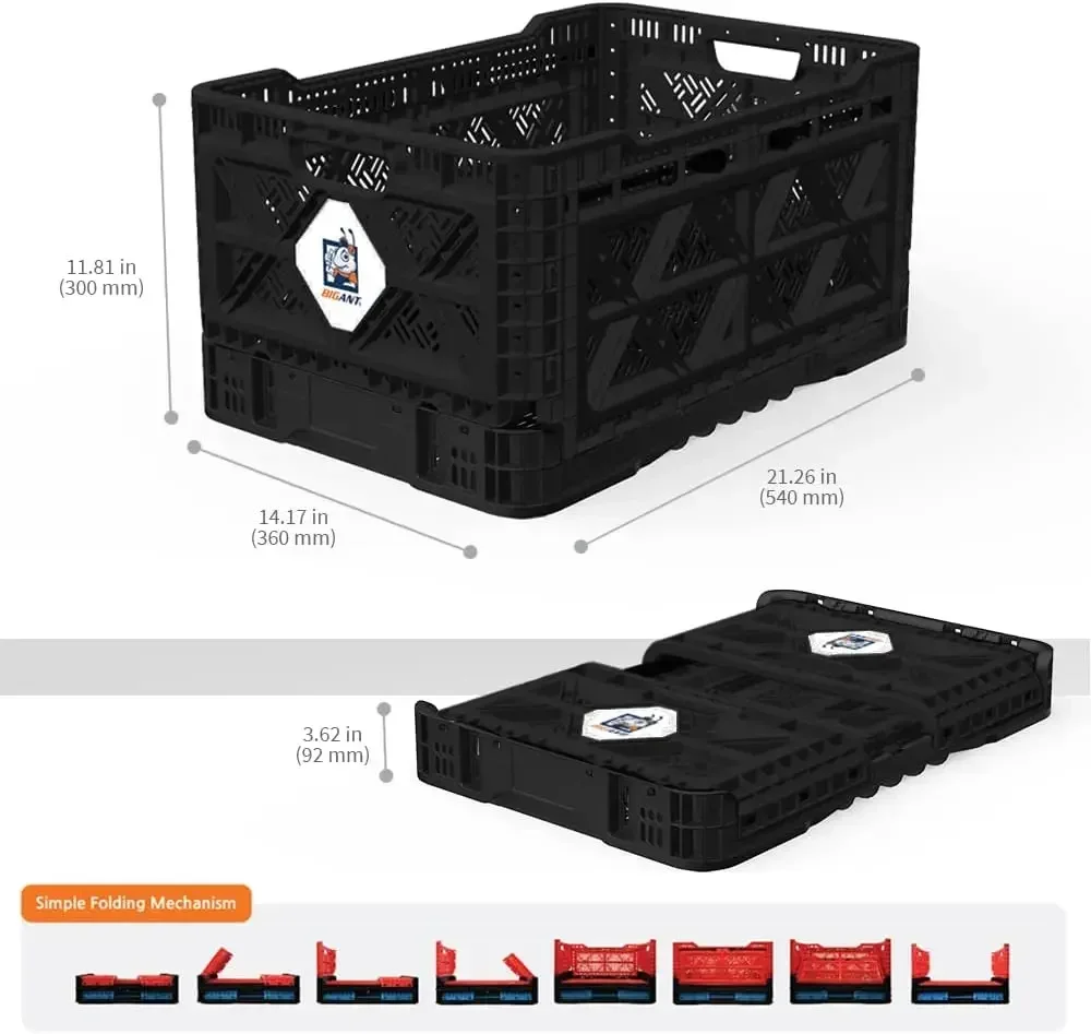 Heavy Duty Collapsible & Stackable Plastic Milk Crate - Snap Lock Foldable Industrial Garage Storage Bin Container