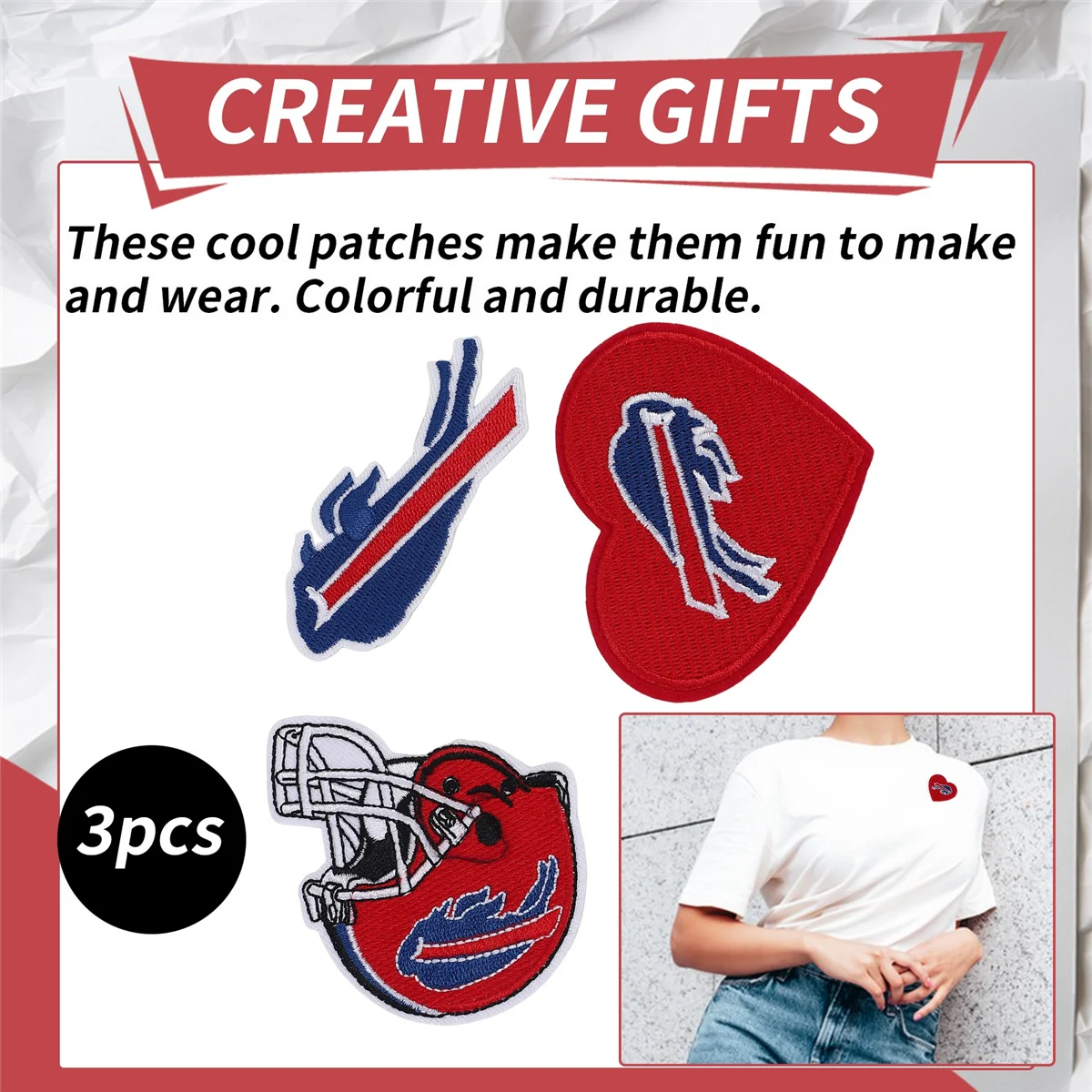 

Durable 3 Pcs Rugby Team Logo Embroidery Patch, Helmet and Heart Logo Iron-on Patch for Jacket Backpack Jeans Jacket