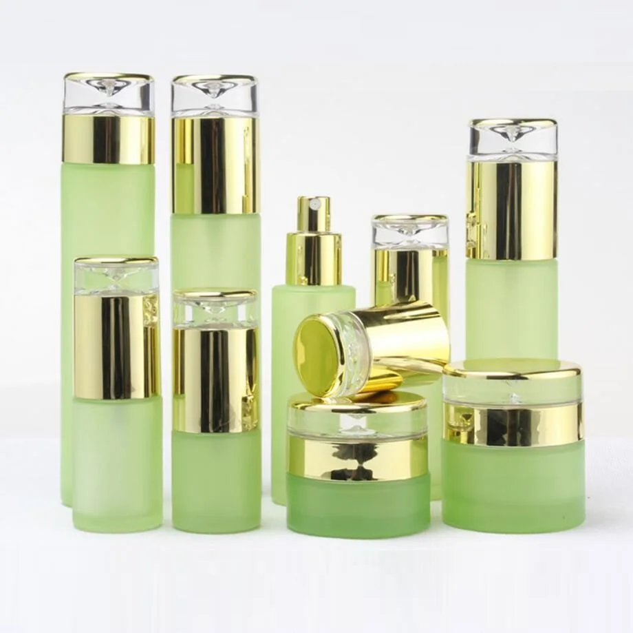 20ml30ml40ml50ml60ml100ml green glass bottle jar pot tin lotion emulsion serum foundation cream gel eye essence skin packing