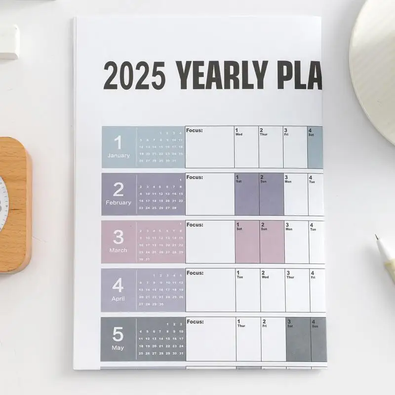 2025 calendário de parede grande ano anual calendário de parede com adesivos decoração para casa horizontal papel grosso cartaz calendário programação