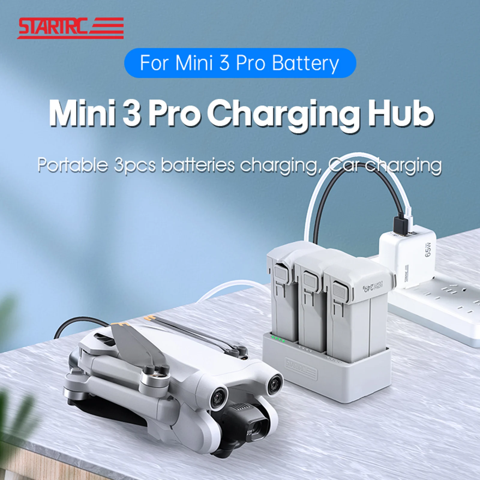 

Plastic Quick Charging Hub Dock 3 in 1 3 Solts Battery Charger Dock Automatic Detection Battery Quick Charger for DJI Mini 3 PRO
