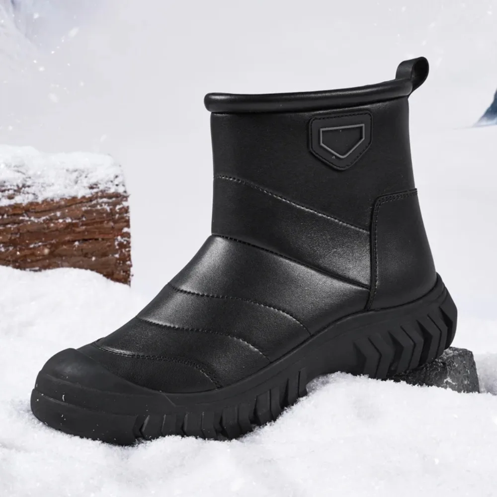 

Male Non-Slip High Top Winter Boots Outdoor Leather Motocross Boots Mens Motorcycle Shoes Stylish Hiking Winter Plush Snow Botas