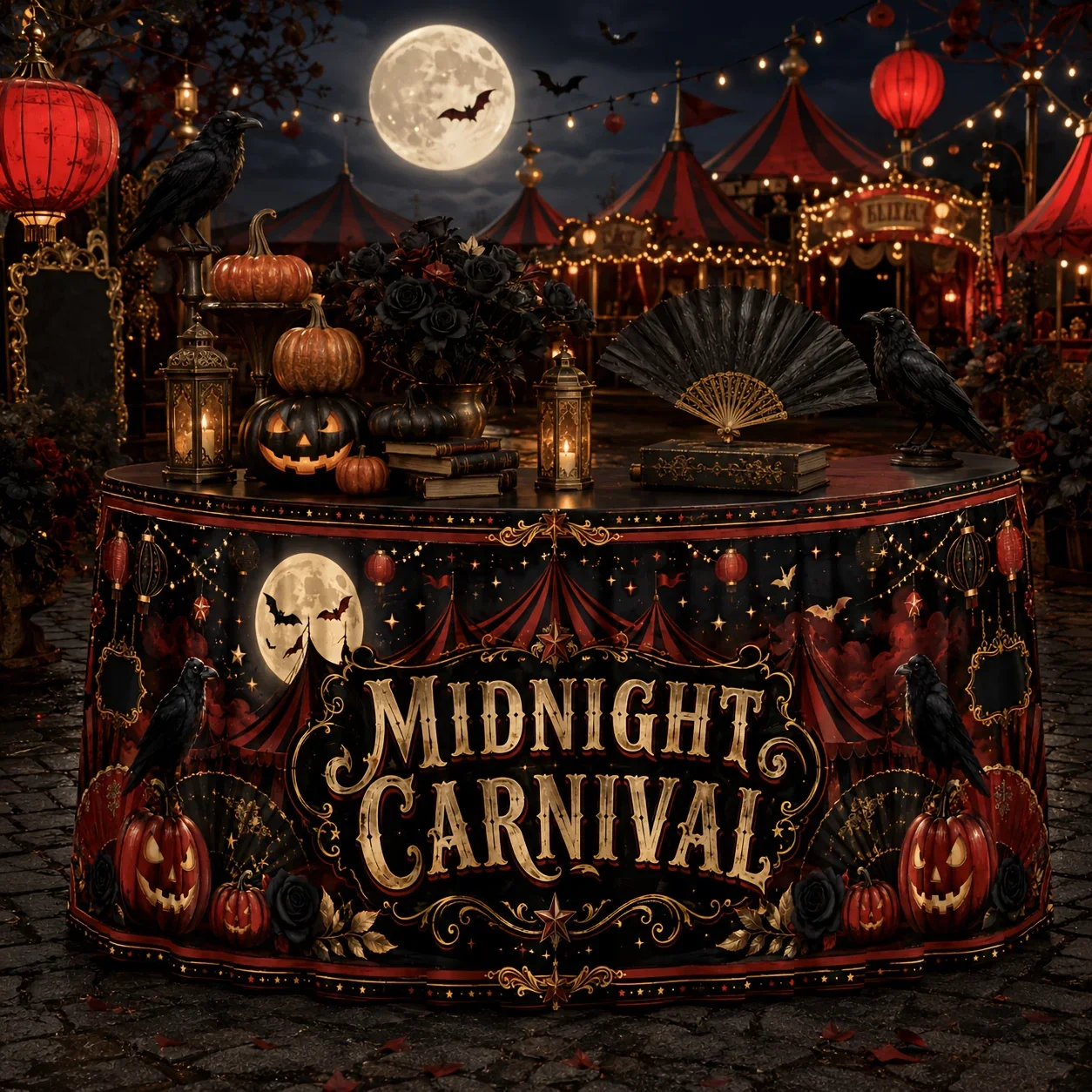 1 piece Retro Midnight Carnival Halloween Table Dress - Suitable for formal Gothic costume parties and adult banquetsxzj