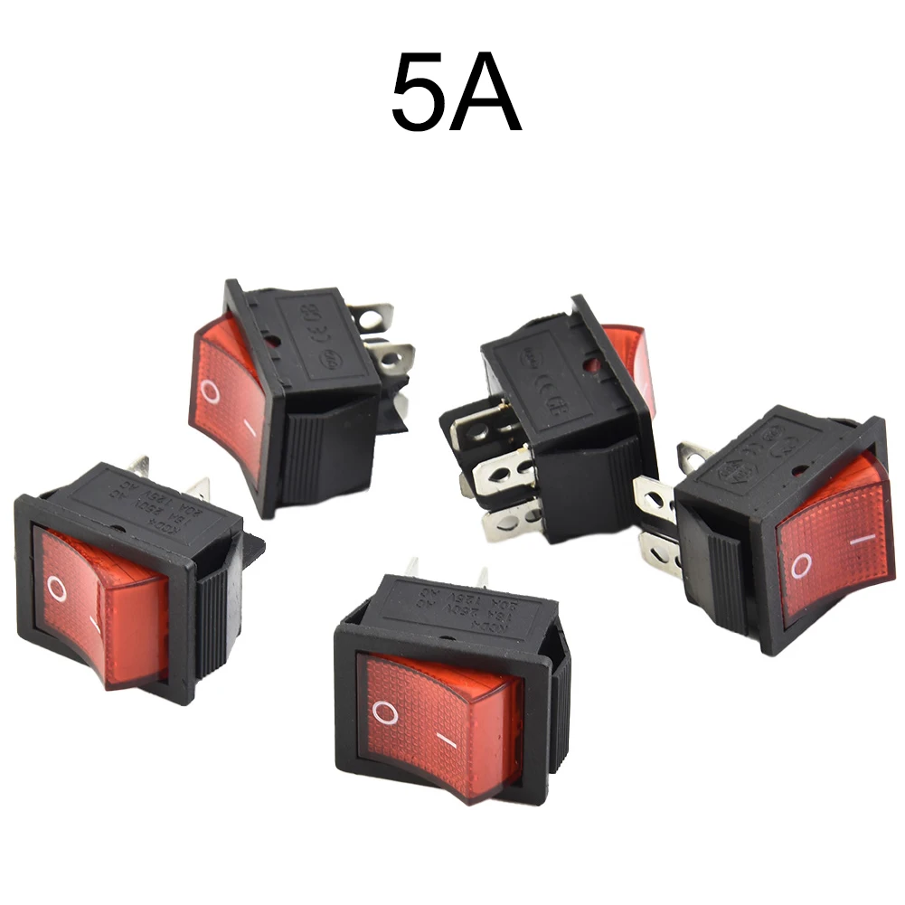5PCS High Quality 2 Position Rectangular Rocker Switch Terminal 4 pin Red/Blue/Green/Orange/Black 20A @ 125VAC