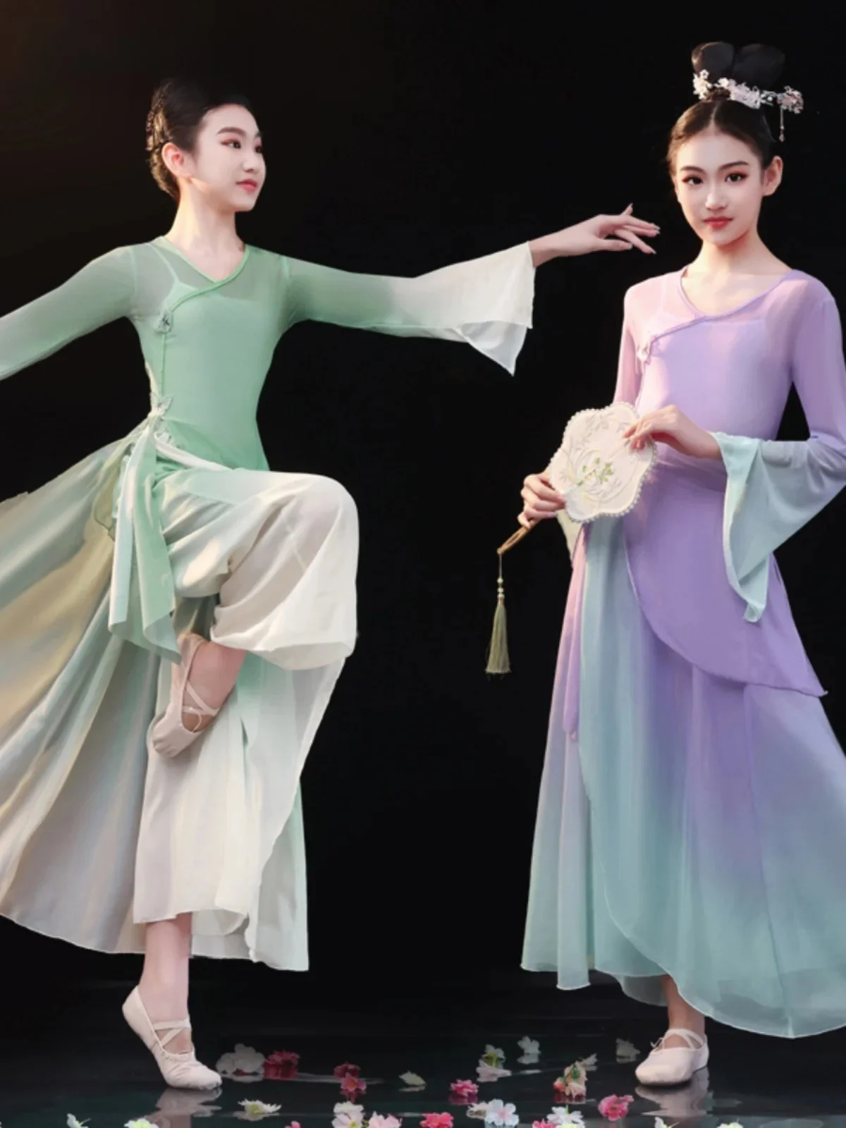 

Performance costumes, flowing gauze clothes, Chinese dance practice clothes, fan dance costumes