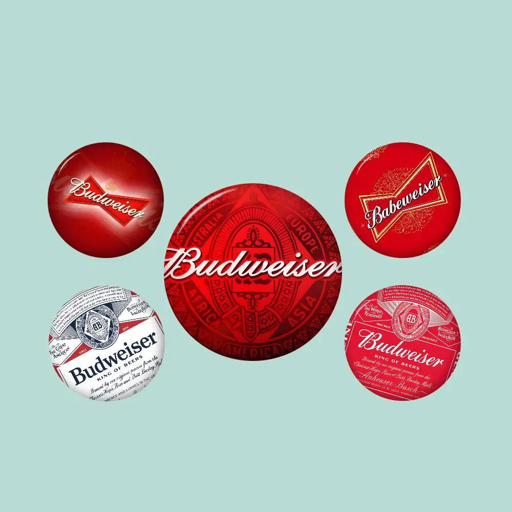 Beer Brand B-Budweiser Logo Creative Pins Funny Faces Round Snap-in Brooch Badge Backpack Hat Accessories Jewelry Gifts