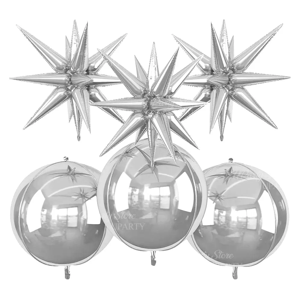 6 Stück Goldstern-Geburtstagsballons, 55,9 cm, 4D, rund, Helium, Globo Starburst Sterne, Folienballons für Hochzeitstag, Party-Dekoration – Detail 7