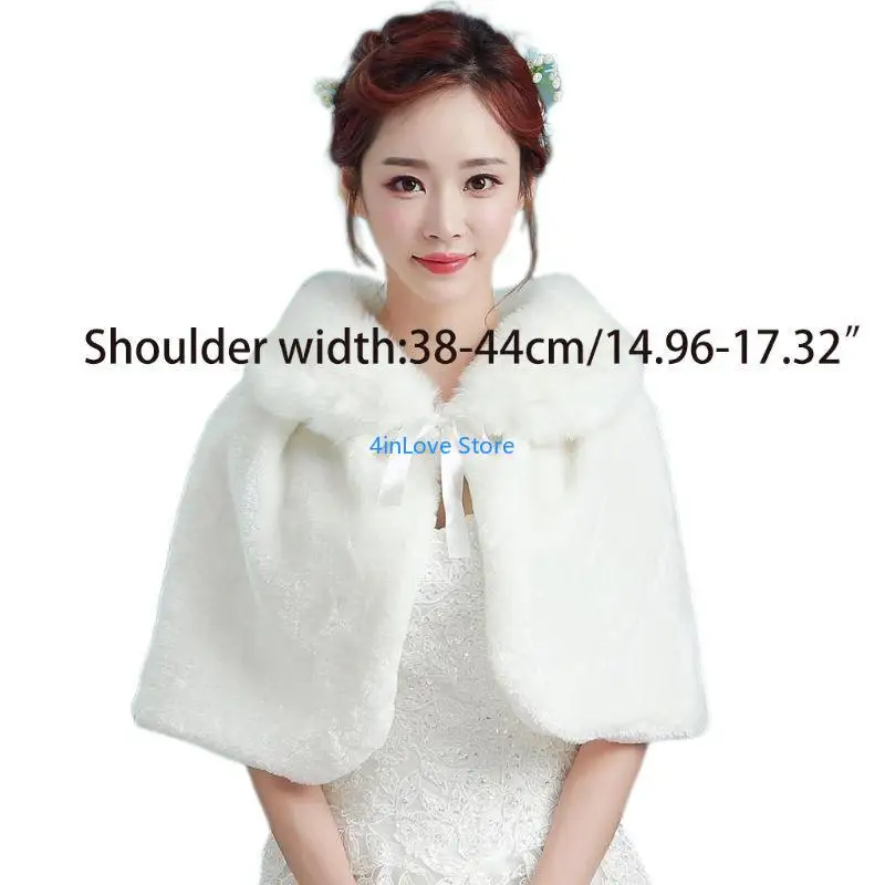 T4MD Womens Winter Thicken Plush Wrap Stole Elbow Length Wedding Bridal Shawl Cape Wa image 3