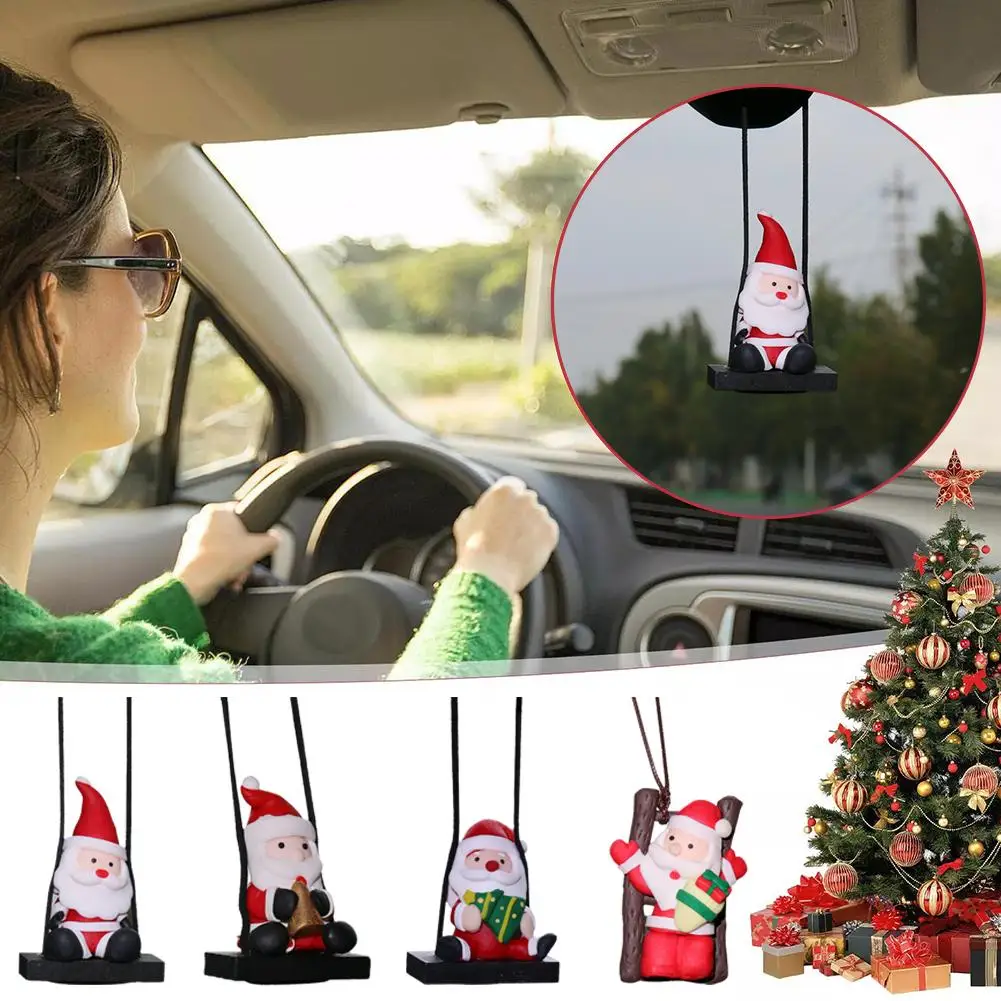 Christmas Car Pendant Car Interior Decoration Climbing Santa Claus Rearview Mirror Pendant Christmas Tree Car Ladder U4K1