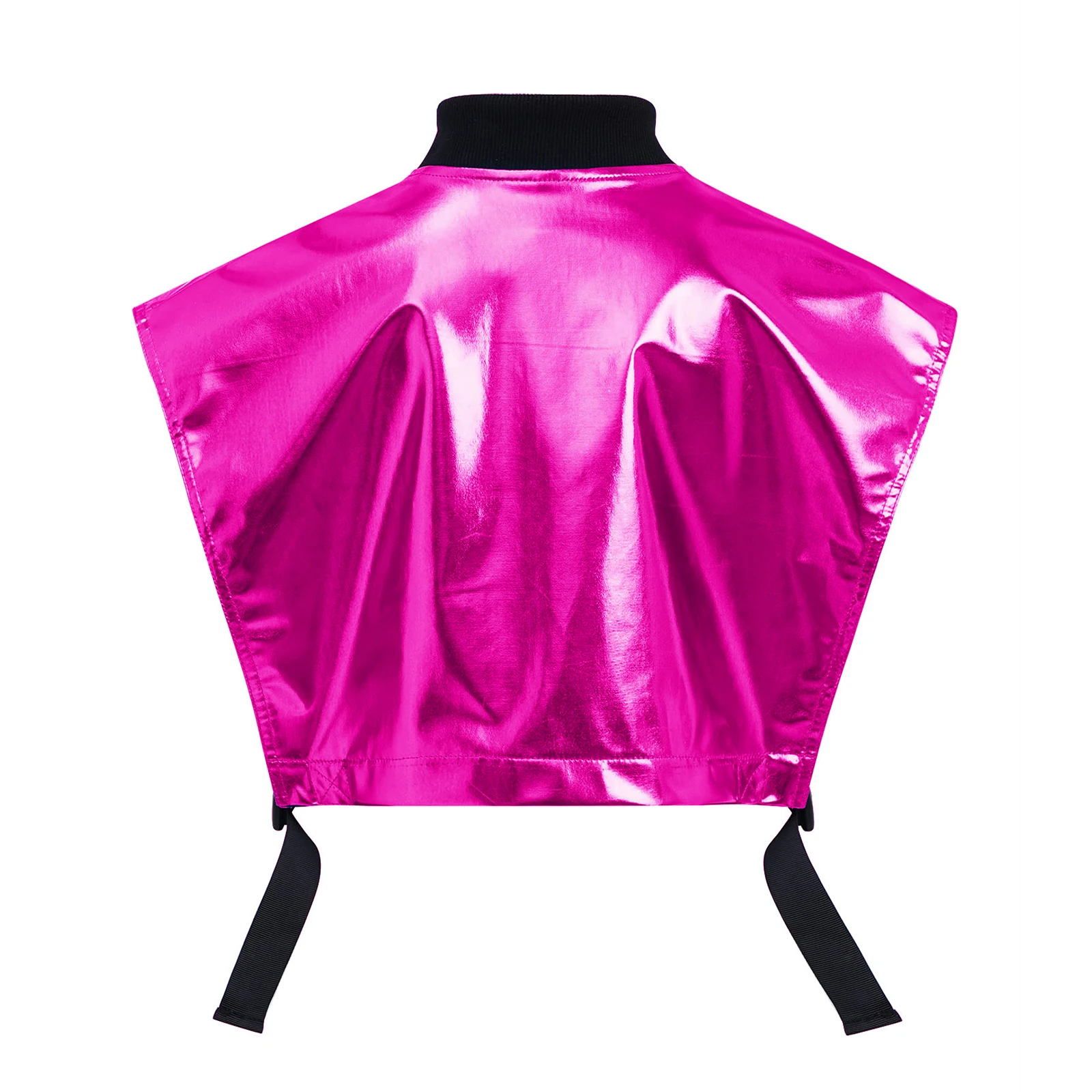 Kinder Mädchen Hip-Hop Jazz-Tanz-Outfit Aufführungskostüm mit seitlich geöffneter Metallweste mit Reißverschluss und seitlichen Druckknöpfen sowie glänzenden Shorts – Detail 20