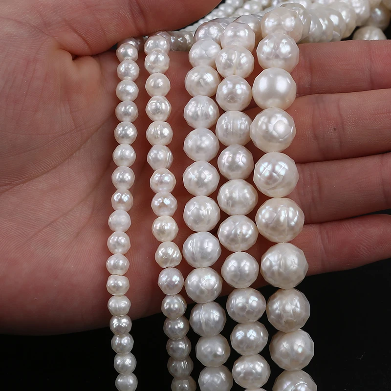 5-12mm White Natural Loose Real Freshwater Round Carved Pearl Beads Strand for jewelry making