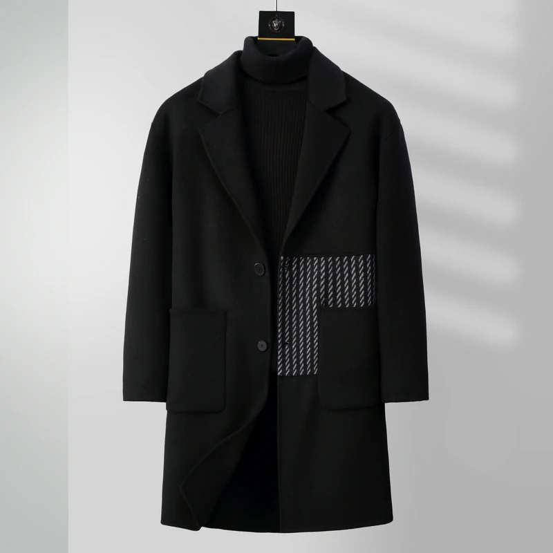 

Business Casual Mid-Length Woolen Coats Men's 2025 Autumn Winter Loose Tops Overcoat Outwear Warm 100% Wool Windbreaker Jackets