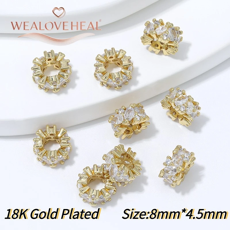 perlen für schmuckherstellung, 8mm 9mm Sunburst Spacer Perlen 4mm Großloch 18K Vergoldetes Messing Micro Pave CZ Spiky für DIY Armband Halskette Schmuckherstellung – Detail 21