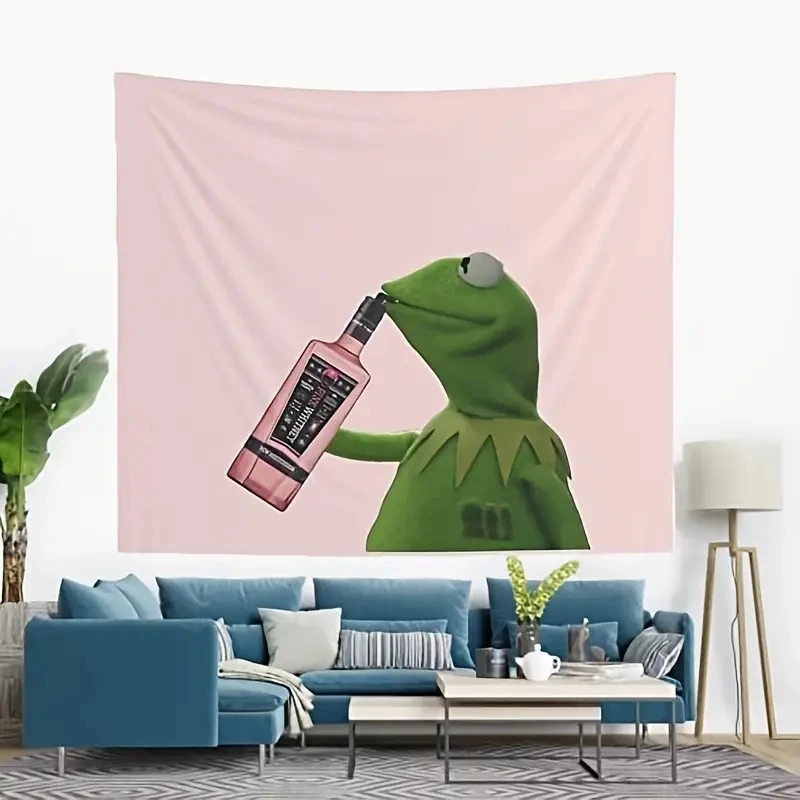 1Pcs 75x100cm Wall Hanging Pink Tapestry Cute Doll Frog Home Bohemian Wall Decoration Drinking Water Frog