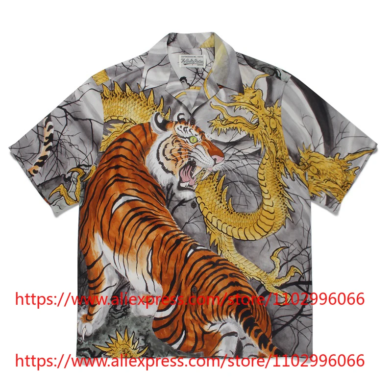

New Arrival WACKO MARIA Tiger Dragon Print Hawaiian Men's Shirt Short Sleeve Button Fashion Top