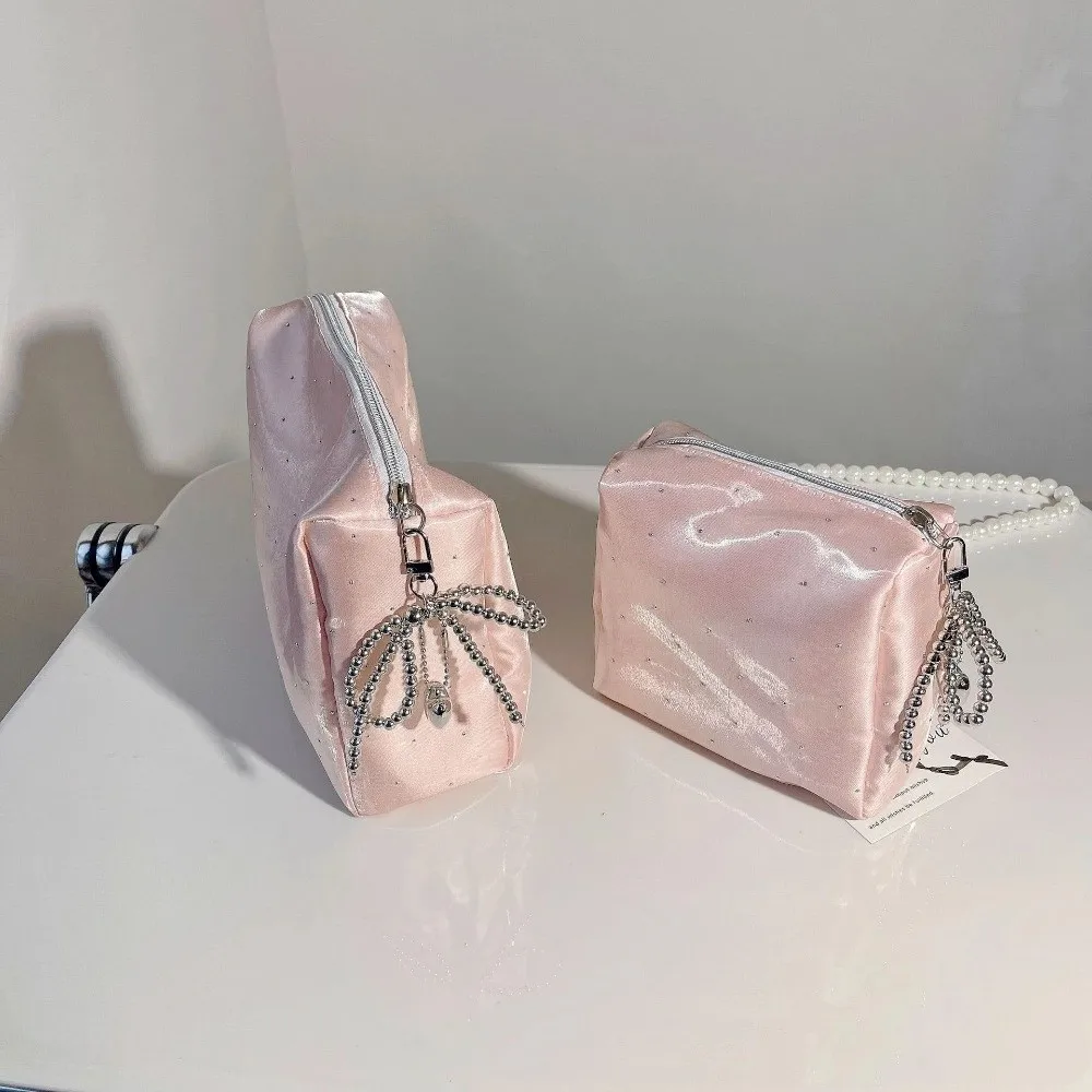 Fashion Rhinestone Small Makeup Bag Beaded Bowknot Multi-purpose Cosmetic Bag Women's Handbag Travel