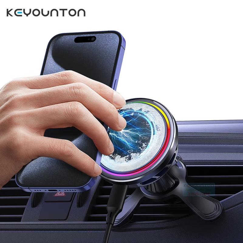 

Подставка для телефона с вентиляционным отверстием RGB, автомобильное охлаждение льда, 25 Вт, QI2, магнитное беспроводное зарядное устройство для iPhone 17, 16, 15, 14, 13, 12, скоростная зарядка