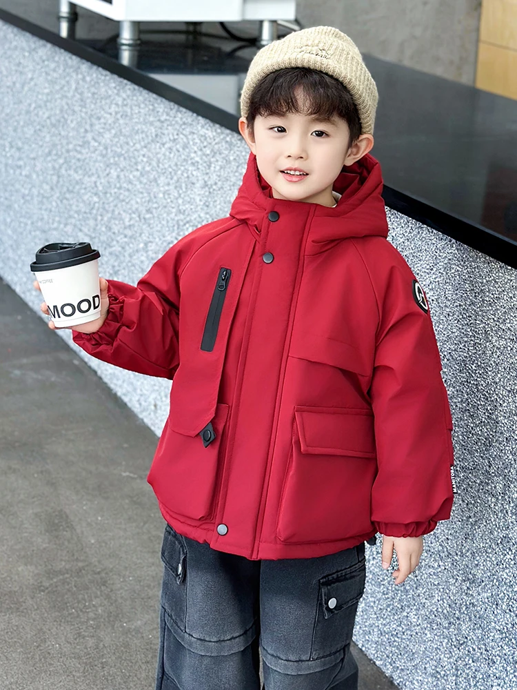 

Thiened Fce осенне-зимняя куртка для мальчиков, парка с капюшоном, теплое молодежное пальто Faion, длинное цветное пальто на молнии