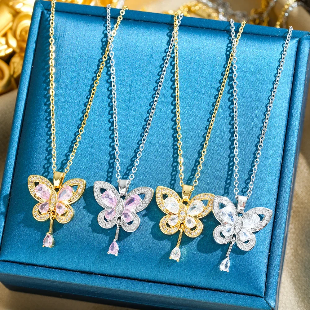 Новое модное и простое колье из медного циркония и бабочки из титановой стали 2025 года – изысканное и универсальное.