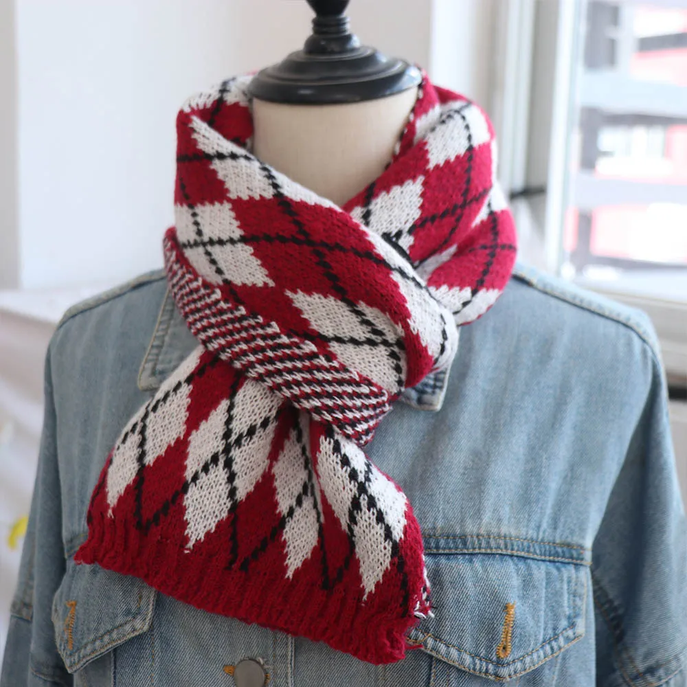 

Fashion Korean Style Diamond Check Scarf Plaid Windproof Y2K Checkered Scarf Warm Thickened Winter Cashmere Shawl Unisex