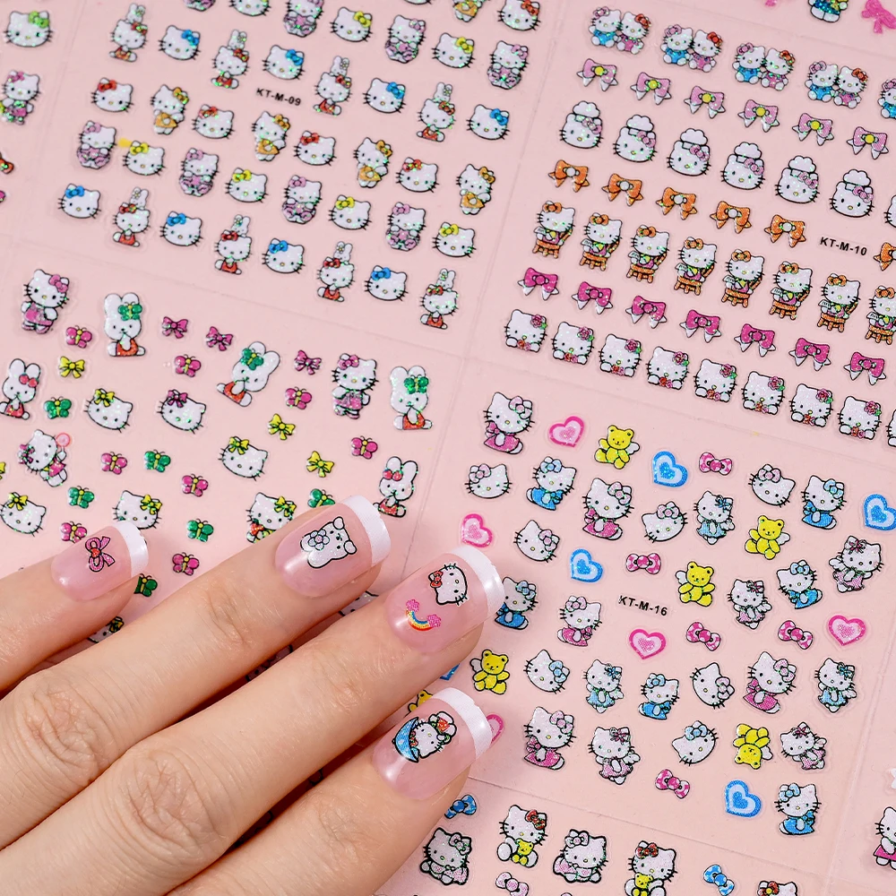 30 pezzi carino 3D glitter adesivi per unghie Hello Kitty design dei cartoni animati per bambini forniture per decalcomanie per unghie KT adesivi per gatti decorazione per manicure