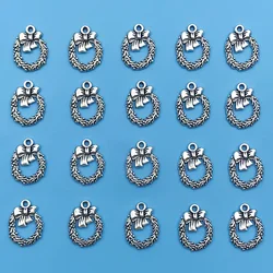 5/10/15/20 Pcs 15x11mm Antique Silvery Charms Christmas Bow and Wreath Shaped Pendants For Jewelry Making Findings Crafting