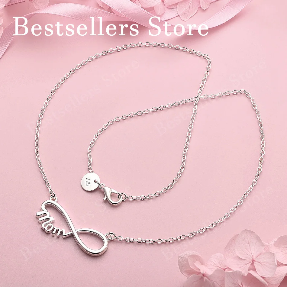 925 Sterling Silver Exquisite MOM Infinity Symbol Necklace for Women Fashion Party Wedding Gift Accessories