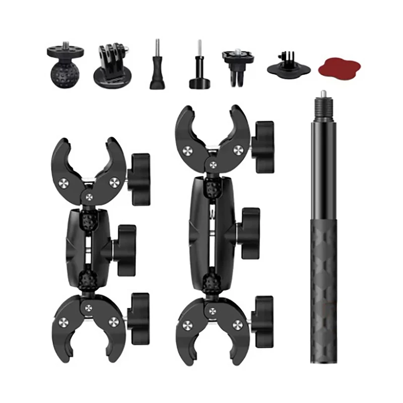 인스타360 X5 X4 X3 X2 RS DJI GoPro용 모터사이클 마운트 키트, 인스타360 마운트 액세서리용 더블 클램프 핸들바 셀카봉