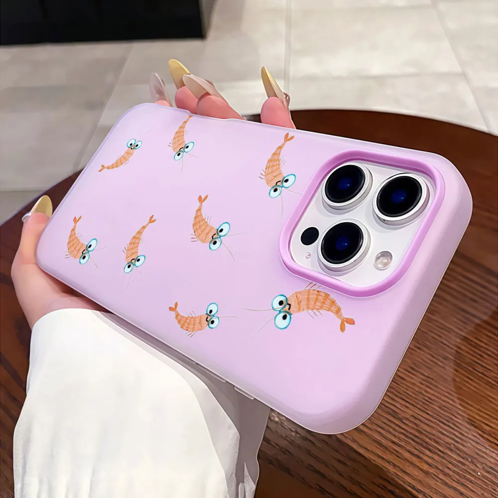 Cartoon Shrimp Phone Case For Samsung Galaxy S26 S24 S23 S25 S22 S21 Ultra Plus FE A55 A54 A56 A34 A36 Candy Color Cover Coque
